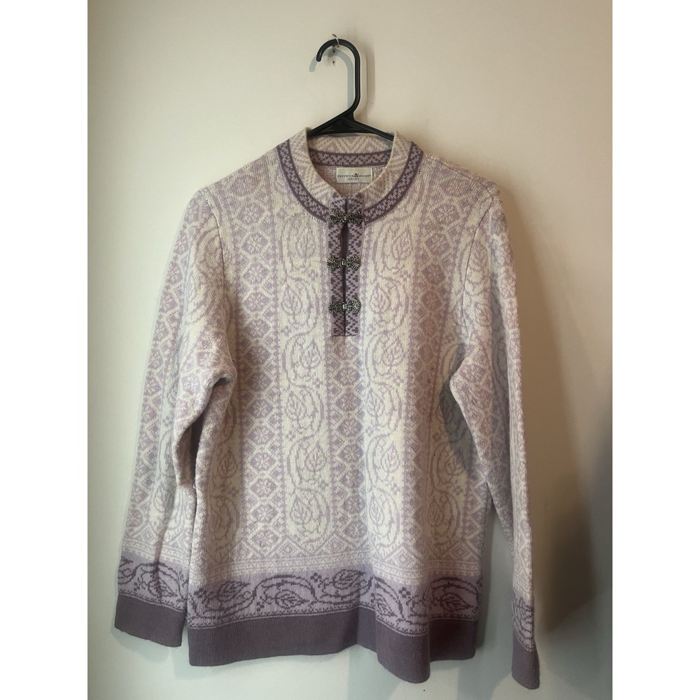 Vintage Preswick And Moore Sport Angora Lambs Wool Blend Sweater Floral Purple M